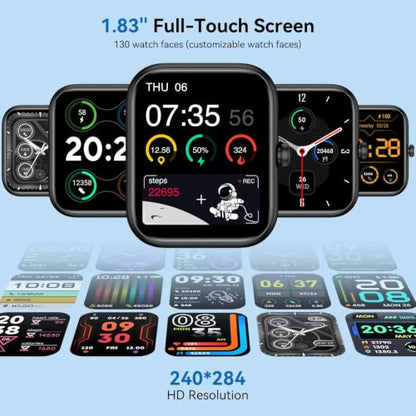 Smart Watch with Alexa Built-in 2026 Fitness Tracker 1.83" HD Bluetooth Calls and Notifications Heart Rate Sleep Monitor Fitness Watch IP68 Waterproof with 120+ Sport Modes for iPhone Android (Black) - color: Black