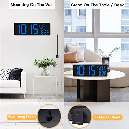 XREXS 17.2 Inch Large Digital Wall Clock with Remote Control - color: Blue