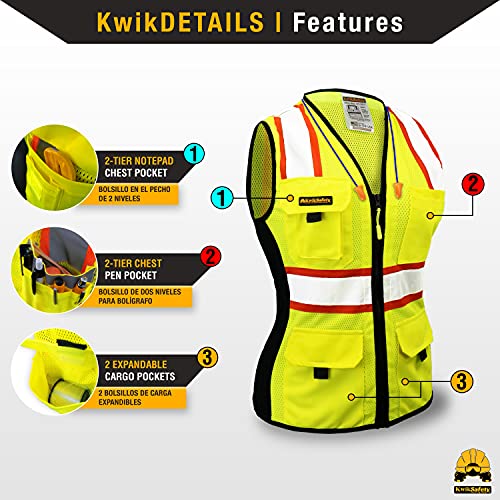 KwikSafety FIRST LADY Safety Vest for Women Class 2 ANSI OSHA Hi Vis Vest - color: Yellow, size: X-Small