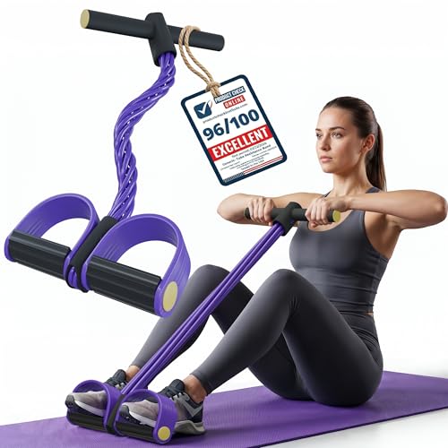 Resistance Band with Pedals, 6 Tube Pedal Resistance Band for Full Body Home Workout, Exercise Band with Handles for Abs, Glutes, Arms & Legs, Portable Fitness Equipment for Women