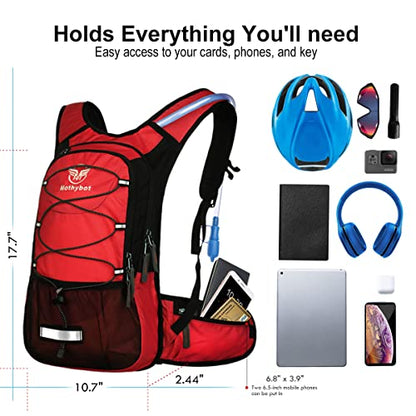 Mothybot Hydration Pack, Insulated Hydration Backpack with 2L BPA Free Water Bladder and Storage, Hiking Backpack for Men, Women, Kids for Running, Cycling, Camping - Keep Liquid Cool up to 5 Hours - color: Red