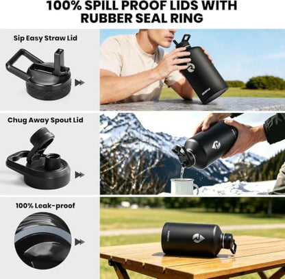 RAYMYLO One Gallon Water Bottle Insulated 128 oz, Stainless Steel - color: Magic Black, size: 128 Ounces