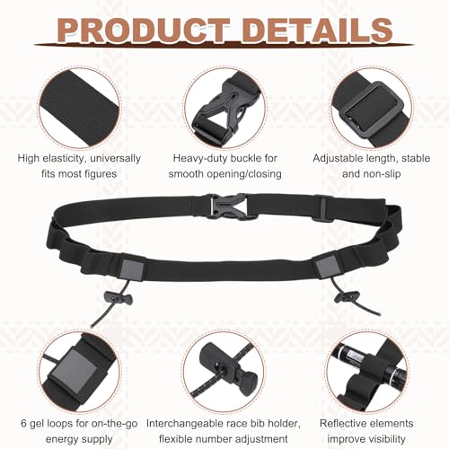 Bib Belt, Race Belt Triathlon Running Number Holder Elastic Comfortable with 6 Gel Loops, Sport Race Bib Holder 2Pcs, Black/Rose Red for Runners/Marathon/Cycling - color: Black/Rose Red