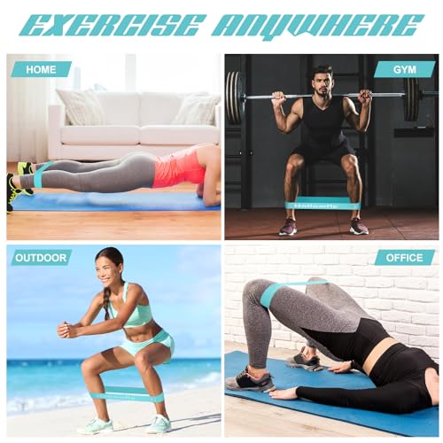 Hollowfly 12 Pcs Latex Resistance Loop Exercise Bands for Booty Workout Stretch Exercise Bands Non Slip for Legs Squat Resistance Loop Women Men Starter Butt Hip Thigh Fitness - color: Light Blue, style: Medium