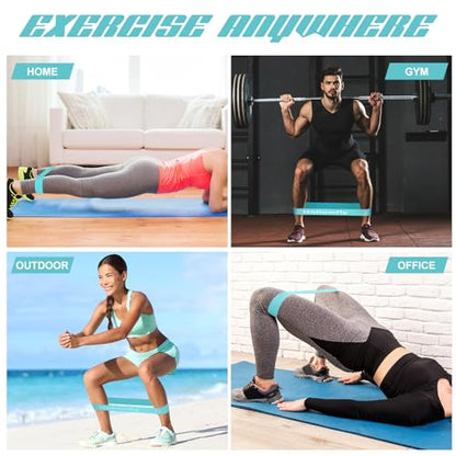 Hollowfly 12 Pcs Latex Resistance Loop Exercise Bands for Booty Workout Stretch Exercise Bands Non Slip for Legs Squat Resistance Loop Women Men Starter Butt Hip Thigh Fitness - color: Light Blue, style: Medium