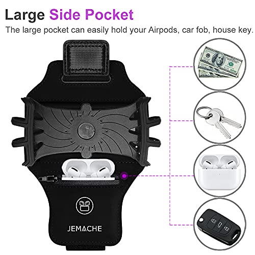 Rotatable Running Cell Phone Armband with Airpods Holder, Black