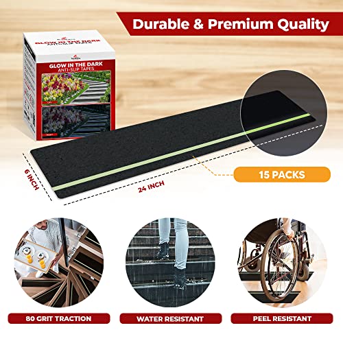 Outdoor Non-Slip Stair Treads With Glow Stripe, High-Traction Grip Tape - size: Glow in Dark, style: 15 Pack