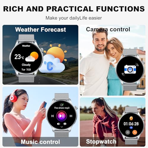 Smart Watch for Men Women Fitness: Make Answer Call Running Digital Mens Watches Waterproof Smartwatch Android Phone iPhone Samsung Compatible Heart Rate Sleep Monitor - color: Silver