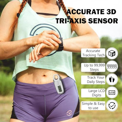 3D Pedometer for Walking with Removable Clip and Carabiner Simple Step Counter for Walking Accurate Clip On Step Tracker for Men Women Kids - color: White