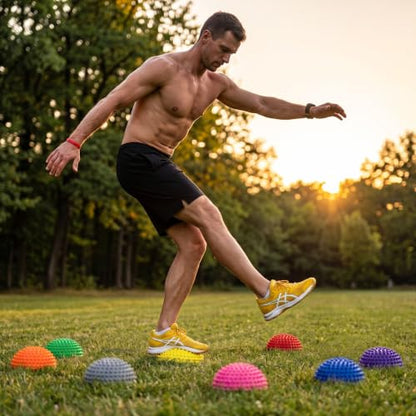 Lewtemi 8 Pcs Balance Pods 6.1 x 3.9 Inches Inflatable Stability Balance Trainer Dots Half Fitness Ball Dome for Men Women Stability Training Physical Core Strength Gym Home Exercise - style: Bumpy Hedgehog