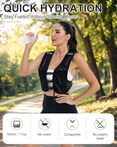 Running Vest with Touchscreen Phone Holder, 500ml/17oz Water Bottle Vest, Reflective Hydration Vest, 6 Pockets Zip Runners Vest – Lightweight, Adjustable, Breathable, Unisex - size: Medium