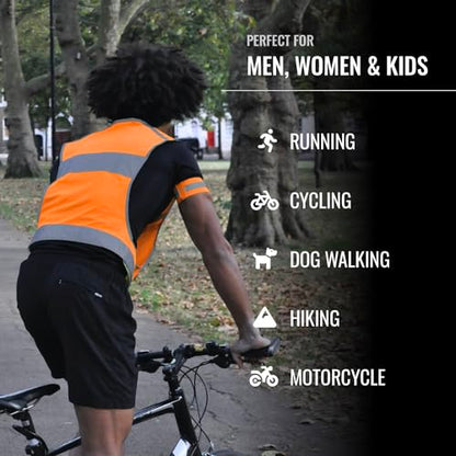 Reflective Running Vest with Pocket & 2 Bands, High-Visibility - color: Orange, size: Large