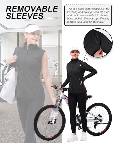 33,000ft Women's Zip Up Lightweight Athletic Workout Yoga Cycling Track Running Jacket Waterproof Windproof Reflective - color: Black, size: XX-Large