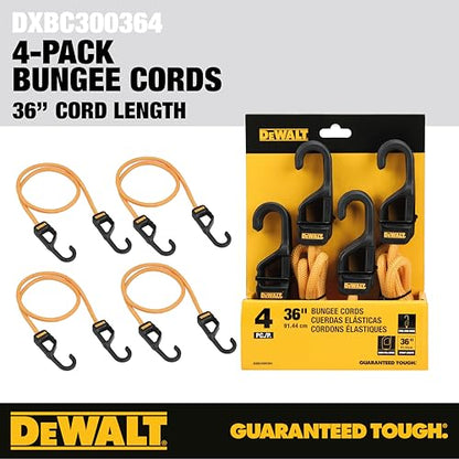 DEWALT 36" Premium Round Bungee Cords, Interlocking Quick-Pull Notch, 4-PK - size: 36"