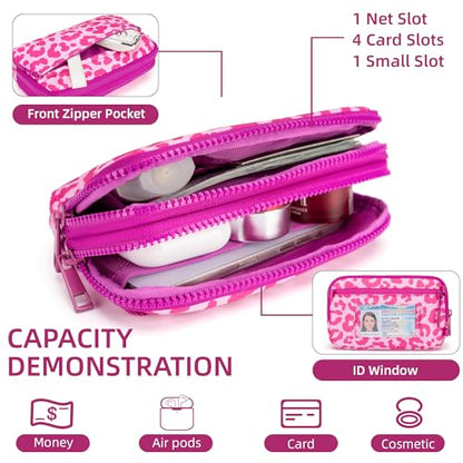 FODOKO Wristlet wallets for Women RFID crossbody bags with 4 Zippers - color: Red Leopard