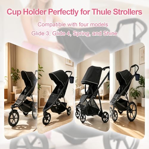 Cup Holder for Thule Glide 3/4/ Spring & Shine Stroller – Holds Stanley Cups, Bottles & Cans, Lightweight Clip-On Drink Holder Attachment, No-Tool Installation