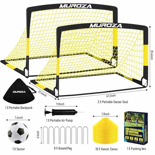 Agility Ladder & Soccer Goal Training Set, 20ft Speed Ladder with Cones, Hurdles, Jump Rope & Parachute, Plus 2 Pack Pop Up Kids Soccer Goals with Ball & Cones for Backyard Sports Practice