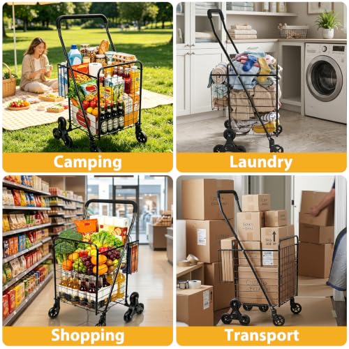 Kiffler Stair Climber Grocery Shopping Cart with 360° Swivel & Tri-Wheels - color: Black