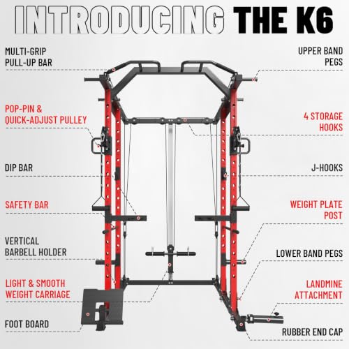 Mikolo Power Cage, Power Rack with Cable Crossover System, 1500LBS Squat Rack with LAT Pull Down System, Workout Cage with Pulley System for Fitness Home Gym - color: Red, style: Package with Color BP 370LB
