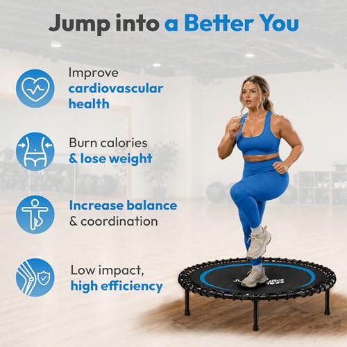 JUMPZYLLA Mini Rebounder Trampoline for Adults, Fitness Trampoline with Bar - color: Blue, size: 40"