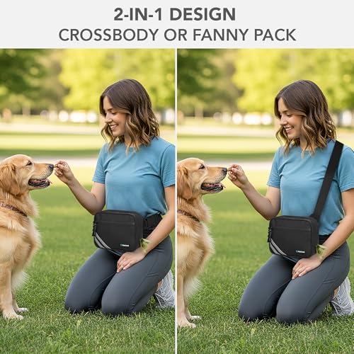 PetAmi Dog Walking Bag, 3-in-1 Crossbody Fanny Pack Treat Pouch, Black - color: Black