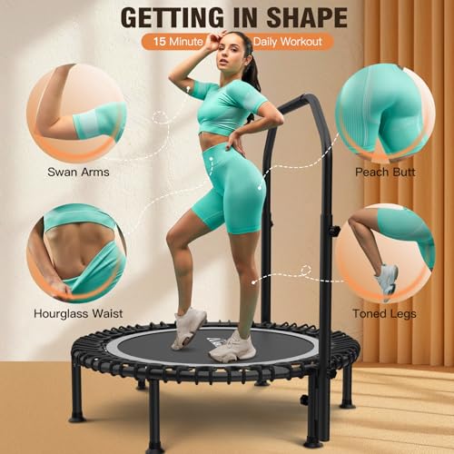 ANCHEER 40"/48" Foldable Mini Trampoline with Adjustable Handle for Adults - color: Silver, size: 48 inch