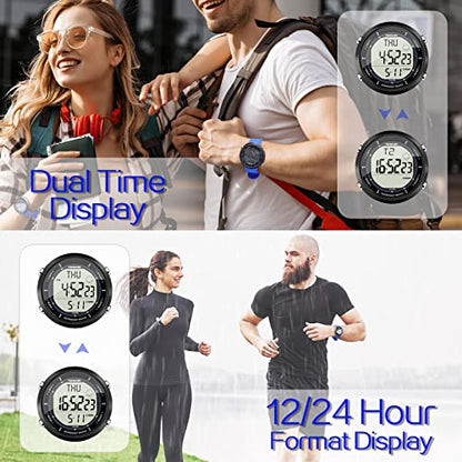 10 ATM Water Resistant Sports Watch for Swimming and Diving, with Functions of Stopwatch, Countdown, Dual Time, Alarm Clock, 12 and 24 Hour Format Switchable