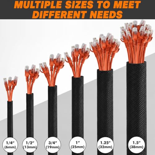 Split Braided Sleeve Cable Management Wire Loom Cord Covers for High-Temperature Automotive Harness and Home Cable Management, 18ft - 1 inch Self-Wrapping Tubing Cord Protector - size: 1"-18 Feet