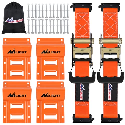 Nilight Wheel Chock Tie Down Kit with 2Pcs E Track Ratchet Straps - color: 2Pcs E Track Straps+ 4Pcs Wheel Chock