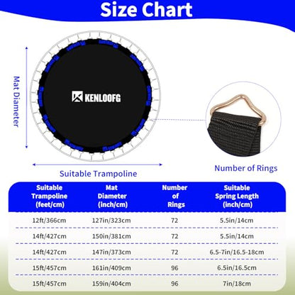 Trampoline Replacement Mat,72/96 V-Rings,Fits 12/14/15ft Trampoline Frame & 5.5"-7" Springs - color: Blue Jacquard Webbing, size: 15FT|161"Dia|96 V-Rings|Fits 6.5" Springs Length