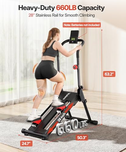 YOLEO Magnetic Stair Stepper for Exercise at Home, 16-Level Adjustable Resistance Up to 130LB, Folding Cardio Stairmaster with 28''Extended Stride&Low Noise,Stair Climber with HR Sensor for Full Body - color: Red