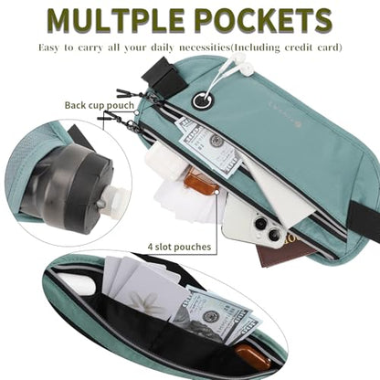 Slim Running Belt for Women Men Runners Fanny Packs With Phone Holder Hidden Pockets Exercise Waist Bag for Marathon Workout - color: Blue/T2085