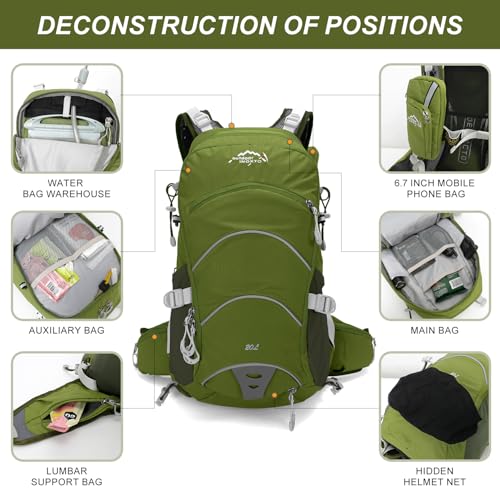 IX INOXTO 20L Hydration Backpack, Waterproof Hiking Internal Frame Backpacks with 2L Hydration Water Bladder and Rain Cover for Men, Lightweight Travel Daypack for Cycling,Camping,Ski (dark green) - color: Dark Green