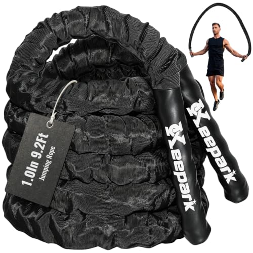 Weighted Jump Rope for Men Women - 2.5LB Heavy Skipping Ropes for Fitness, Adult Jump Rope for Home Gym Exercise, Muscle Building & Total Body Workout Equipment - 1IN x 9.2FT - Black - size: 2.5LB-1IN x 9.2FT