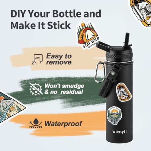 WixByti 20 oz Insulated Water Bottle with Straw, Stainless Steel Water Jug - color: Black, size: 20 Ounces