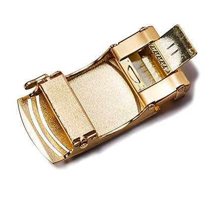 Dubulle Mens Ratchet Belt Gold Click Buckle Adjustable Leather Belts - color: Gold Plaid, size: Adjustable from 44" to 53" Waist