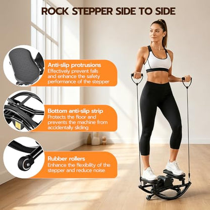 Rock Stepper Side to Side Lateral Motion Machine – Low-Impact Home Workout, Full-Body Engagement, Adjustable Resistance Bands + Digital Monitor, No Assembly Needed, Supports 250 lbs