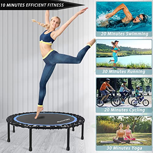 Newan 40"-48" Silent Mini Trampoline Fitness Trampoline Bungee Rebounder Jumping Cardio Trainer Workout for Adults-Max Limit 330lbs - color: 48" Round Blue (NO Handle)
