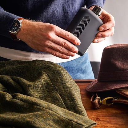 Large Glass Flask Set for Men & Women - Drinking Hip Flask Bottle with Cork & Silicone Seals for Whiskey, Liquor, Alcohol - Includes Metal & Plastic Lids, Funnel, Protective Silicone Sleeve - 240ml. - size: 8oz.