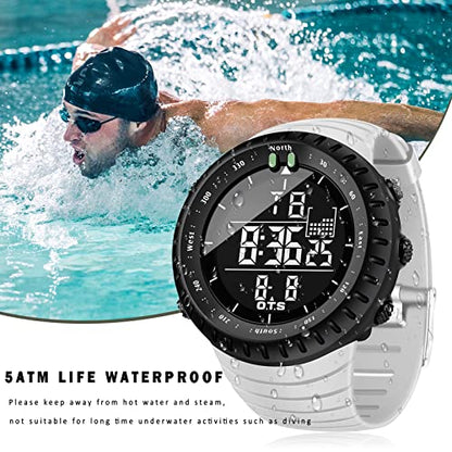 PALADA Men's Digital Sports Watch Waterproof Tactical Watch with LED Backlight Watches for Men - color: Grey White