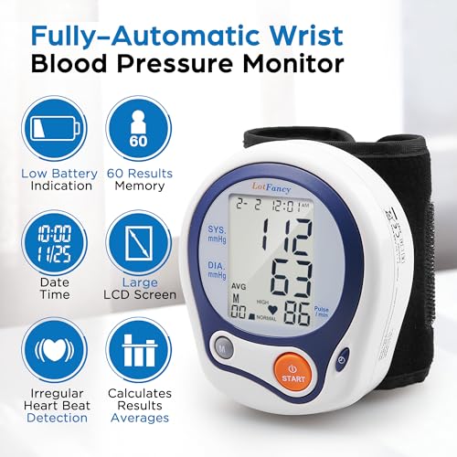 LotFancy Kids Wrist Blood Pressure Monitor for Home Use, BP Cuff 5”-8” for Small Adult, Digital Automatic Blood Pressure Cuff 60 Readings, 1 User, Blood Pressure Cuff Wrist with Portable Carrying Case