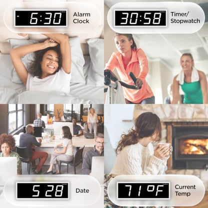 Ivation Large Digital Wall Clock with Big LED Display & Timer, 24" - color: White, size: 24" x 8"