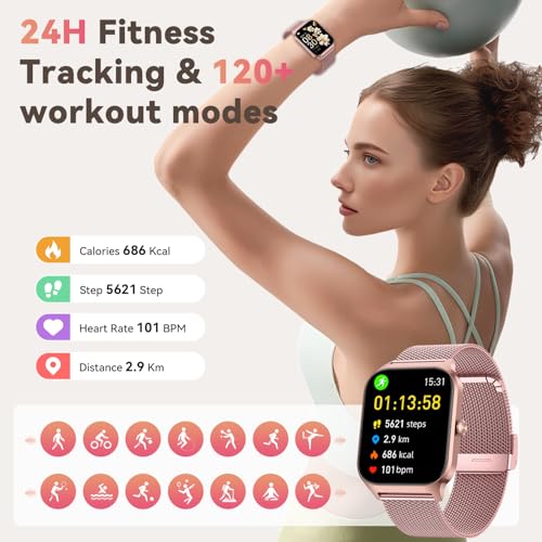 Smart Watch for Women Fitness Tracker: Rose Gold Bluetooth Make Answer Call Digital Mens Watches Waterproof Run Smartwatch Android Phone iPhone Samsung Compatible Sleep Heart Rate Monitor Pedometer
