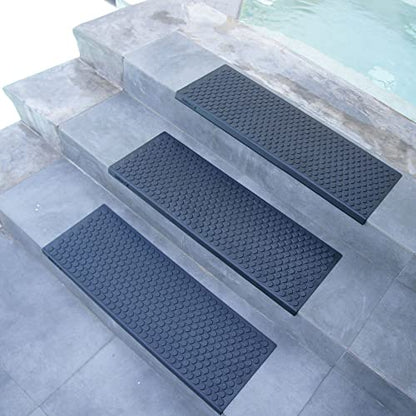 Rubber-Cal "Coin-Grip Non-Slip Rubber Tread Stair Mats 6 Count (Pack of 1), Black, 9.75" x 29.75" (10-104-009)
