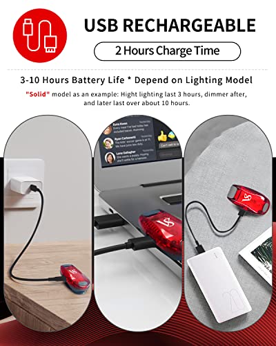 VICKSONGS 2pcs LED Safety Lights USB Rechargeable - Lightweight Walking Light with Clip and Strap, Jogging Running Lights, Bike Tail Light, Backpacker for Night Safety with Excellent Brightness