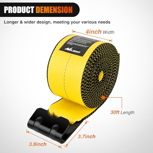 Nilight Truck Straps 4" x 30' Heavy Duty Tie Down with Flat Hooks - color: 4in x 30ft Truck Straps 2PCS Yellow
