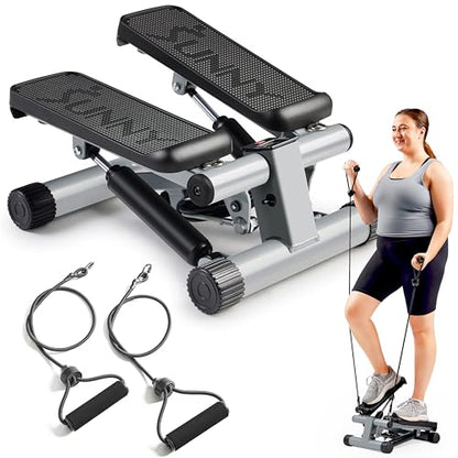 Sunny Health & Fitness Mini Stair Stepper w/Resistance Bands for Home Gym - color: Grey