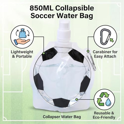 2Pcs Collapsible Water Bottles, 850ml Football Shape Reusable Travel Foldable Water Bottles, Ultralight, Leak-Proof, Folding Squeeze Water Bottle with Hanging Ring for Hiking,Sports,Camping