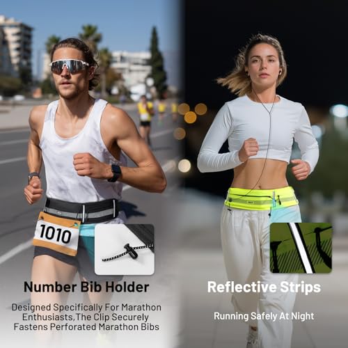 MIER Running Belt for Women & Men, Fanny Pack with Marathon Bib Clip, Pink - color: Pink