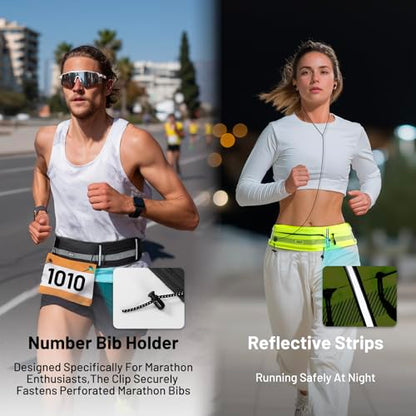 MIER Running Belt for Women & Men, Fanny Pack with Marathon Bib Clip, Black - color: Black